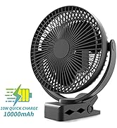Yeedie 10000mAh Rechargeable Fan, 8-Inch Battery Operated Clip on Fan, 4 Speeds, Strong Airflow, ...