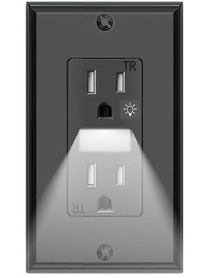 Black Receptacle Outlet with Night Light,Tamper-Resistant,15A,2 Pole,Standard Electrical Outlets 
