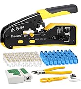 Therathy Pass Through RJ45 Crimp Tool Kit, Ratcheting Modular Data Cable Crimper Ethernet Crimper...
