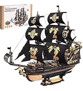 ROBOTIME Seahorse 3D Wooden Puzzles for Adults, Black Sailboat Model Kits for Boys and Men, Home ...