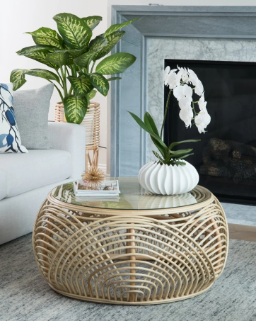rattan coffee table in living room