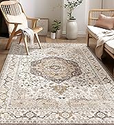 Area Rug for Living Room - 9x12 Soft Washable Oriental Vintage Floral Distressed Large Carpet - F...