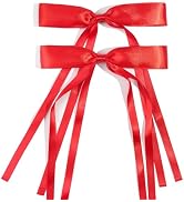 Red Hair Ribbon Bows Ponytail Holder Accessories Slides Metal Hair Clips for Women Girls Toddlers...