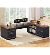 SEDETA 78.7" L Shaped Executive Desk with Charging Station, Large Home Office Computer Desk with ...
