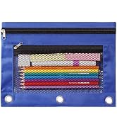 INNOIO 3 Ring Pencil Pouch for Binder, 2-Pocket Zipper Pencil Case with Clear Window &amp; Mesh Pocke...