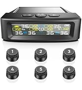 Tire Pressure Monitoring System with Solar Charge, TPMS with 6 External sensors &amp; 6 Alarm Modes, ...