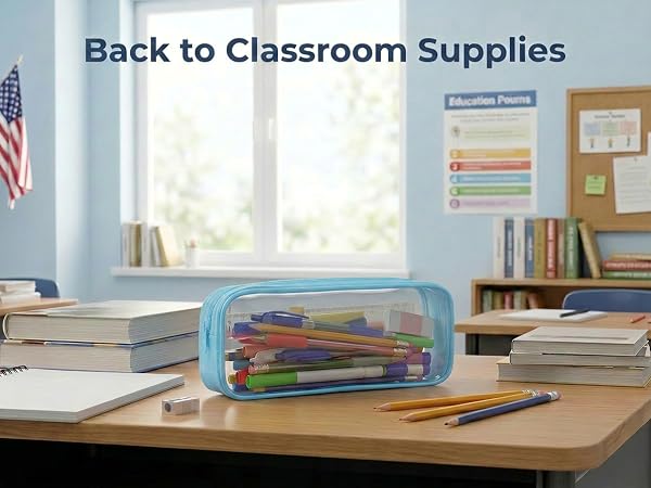 Blue PVC Zipper Pencil Bag