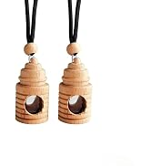 2 Pack Hanging Car Air Freshener Diffuser, Refillable Glass Bottle with Wooden Cap, Long Lasting ...