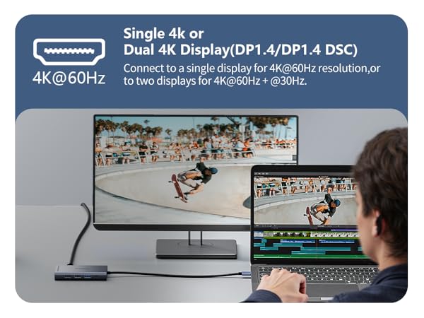 usb-c hub 2 hdmi adapter 4k@60Hz 8K DP ports usb c hub multiport adapter