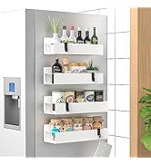 HuggieGems 4 Pack Magnetic Spice Storage Rack Organizer for Refrigerator and Oven, White Fridge O...