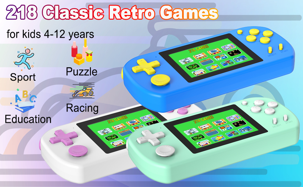 handheld game console for kids with 218 retro games