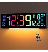Soobest 14.2" Large Display Digital Wall Clock with Date Day of Week Temp Timer, Electric 8-in-1 ...