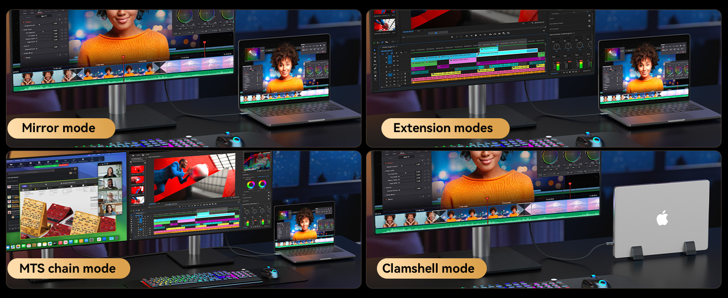 Multiple interface screenshots showing software or gaming settings interface with dark background and colorful menu elements. Sequential progression of different mode selections.