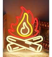 Happy Camper Campfire Neon Signs for Wall Decor - Camper Decor with 9-Level Brightness Adjustment...