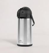 Cresimo stainless steel 3-liter airpot with pump and black lid on a plain background.