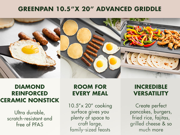GreenPan, Ceramic Nonstick, PFAS-Free, Non-Toxic, Electrics, Griddle