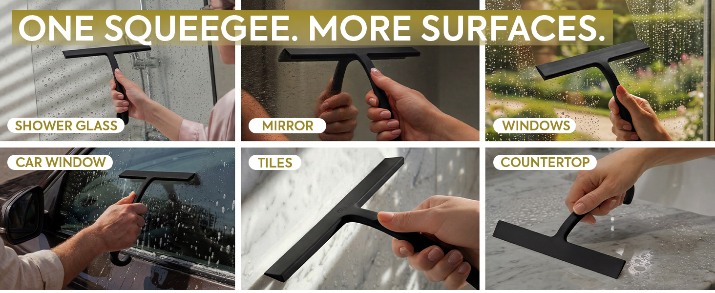 Shower door squeegee for glass, mirror, tiles, car windows, countertop and windows