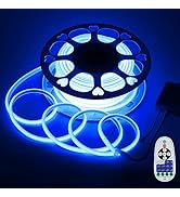 Aclorol Blue Outdoor LED Strip Lights Waterproof 65.6FT Dimmable COB LED Light Strip IP65 AC 110-...