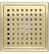 RANDOM 6 Inch Square Shower Floor Drain with Removable Grid Grate Cover, SUS 304 Stainless Steel,...
