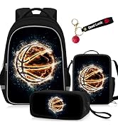 School Backpack for Boys - 4pcs Basketball Boys Backpack with Lunch Box and Pencil Case for Kids ...