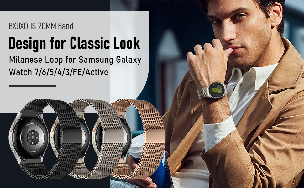 BXUXOHS 20mm milanese bands for samsung galaxy watch 7/6/5/4/3/fe/active 2 for men women