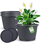 10-inch-Planters-for-Outdoor-Plant,Plastic Indoor Flower Pots with Drainage Holes &amp; Saucer, 4 Pac...