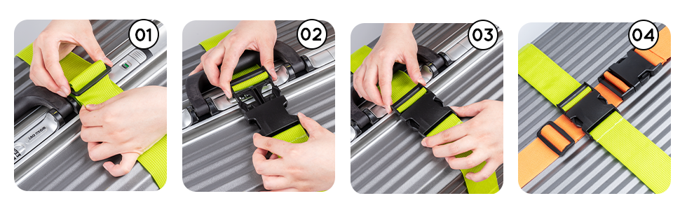 green luggage straps