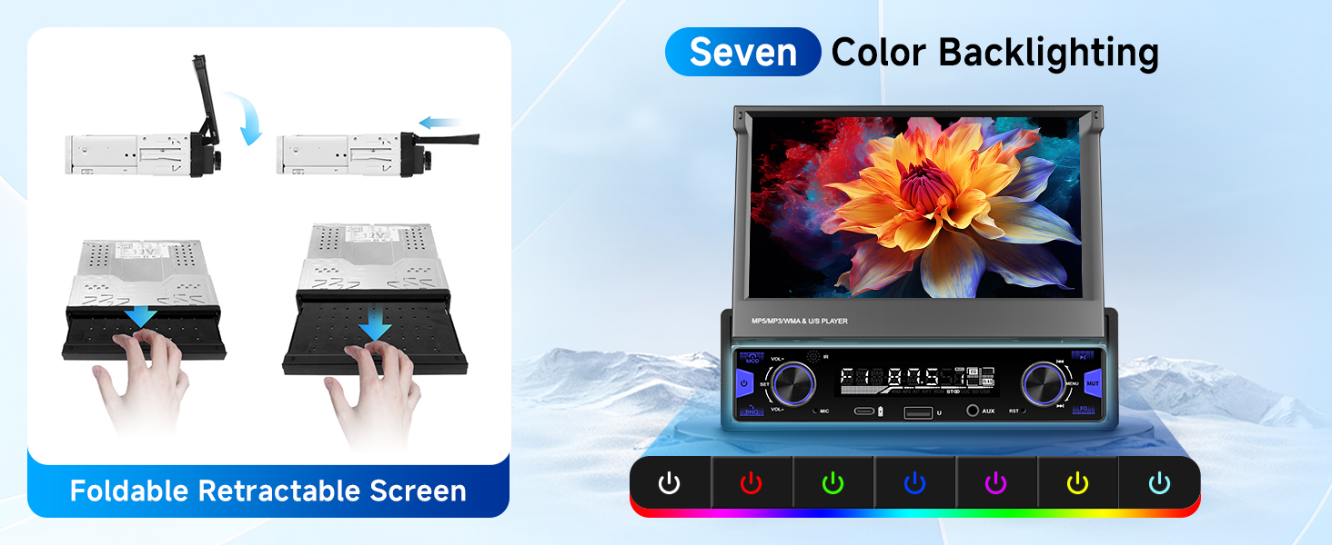 Single Din Car Stereo Screen Flip Out Wireless CarPlay Android Auto