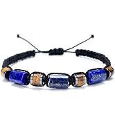 Handwoven Lapis Lazuli and Tiger's Eye Bracelet, Natural Stone Beaded, Adjustable Black Cord