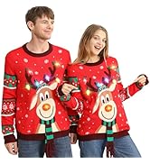Ugly Christmas Sweater Women Men,Light Up Christmas Sweater for Couples,Funny Cute Reindeer LED X...