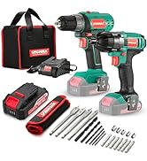 Cordless Drill Driver and Impact Driver 20V, HYCHIKA Drill Combo Kit, 2x2.0Ah Batteries, 1H Fast ...