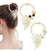 2 Pcs Butterfly Flower Ponytail Hair Clips Pearl Rhinestone French Metal Hair Barrettes Vintage H...