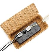 Delamu Desk Organizer Basket, Cord Organizer and Cable Management Box, Handmade Rattan Storage Bo...