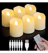 Rechargeable LED Tea Lights USB Flameless Warm White Votive Candles with Remote Battery Flickerin...