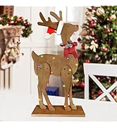 NamcheBarwa Lighted Wooden Christmas Deer Porch Sign Decorations,Merry Christmas Reindeer Standin...