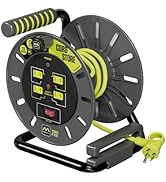 Masterplug 3ft Cord Reel, Extension Lead with Winding Handle, Safety Overload Circuit Breaker and...
