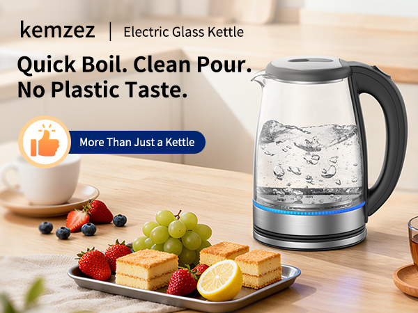 Electric Kettle Glass 2L, 1500W Fast Boiling Hot Water Boiler with Auto Shut-Off, LED Light