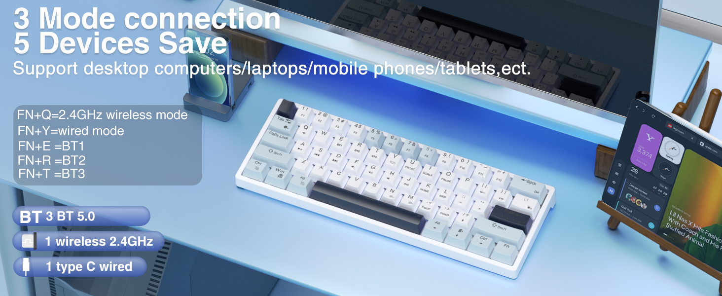 60 percent creamy keyboard wireless keyboard 60% percent keyboard 