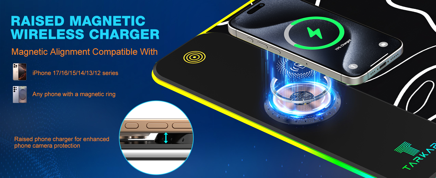 TARKARI Magnetic Wireless Charging RGB Mouse Pad