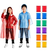 12-Pack Kids / Family Disposable Rain Ponchos with Hood, One Size Waterproof Lightweight Poncho f...