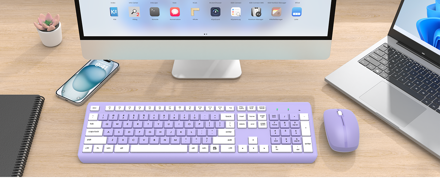 Wireless Keyboard and Mouse Combo, Full Size Silent Ergonomic Keyboard Mouse