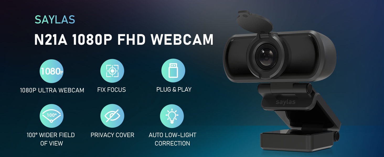 saylas Webcam for PC with Microphone