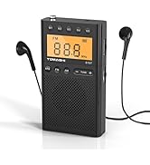 TOMASHI Portable Radio, Small Radio with Loud Speaker, Headphone Jack, LCD Screen, Battery Powered