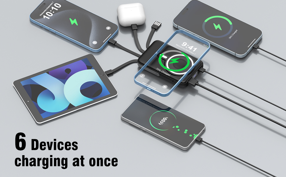 magnetic portable charger 6 devices charging at once