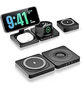 Magnetic Wireless Charger for iPhone: 3 in 1 for Travel 15W Fast Charging Pad Foldable for iPhone...