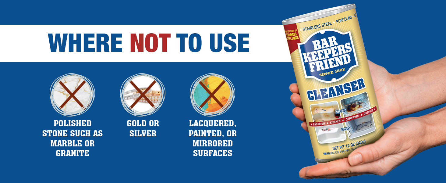 Do not use on polished stone gold silver lacquered painted mirrored surfaces