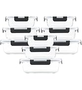 18pc Glass Food Storage Containers with Lids Airtight, 9 Pack Rectangular Glass Meal Prep Contain...