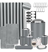 IMAVO Grey Bathroom Accessories,Non Slip Super Absorbent Rugs and Waterproof Shower Curtain with ...