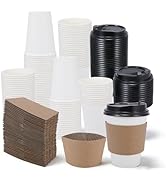 Kuerqi Coffee Cups, 50 Pack 12 oz Disposable Coffee Cups with Lids and Sleeves, Leak-proof &amp; Stur...