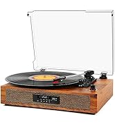 Vintage Record Player Bluetooth 3-Speed Vinyl Record Player with Stereo Speakers, USB Audio Recor...